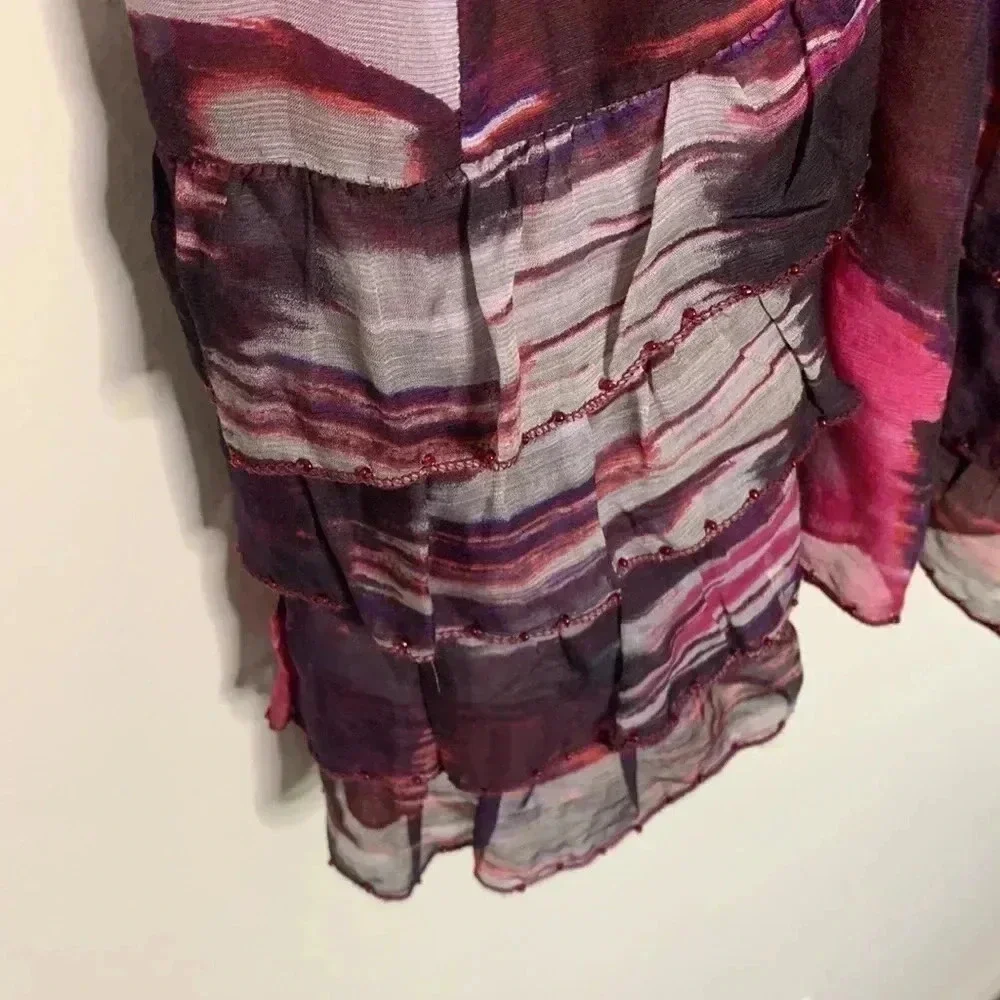 FREE PEOPLE RED OAXACA WATER COLOR SILK BEADED V NECK DRESS Sz 4